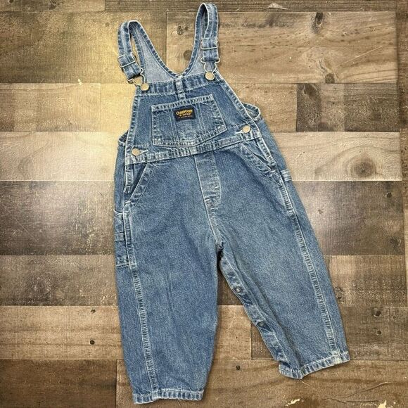 Vintage Osh Kosh Baby Bgosh Overalls Toddler Size 12 Months Blue Denim Vestbak - Picture 1 of 6